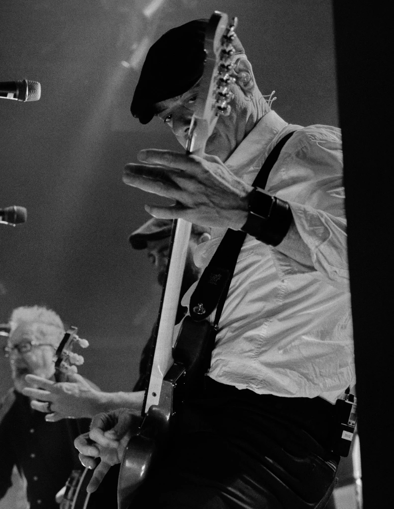 Black and white photo of Asian dub Foundation performing at Rock for Churchill