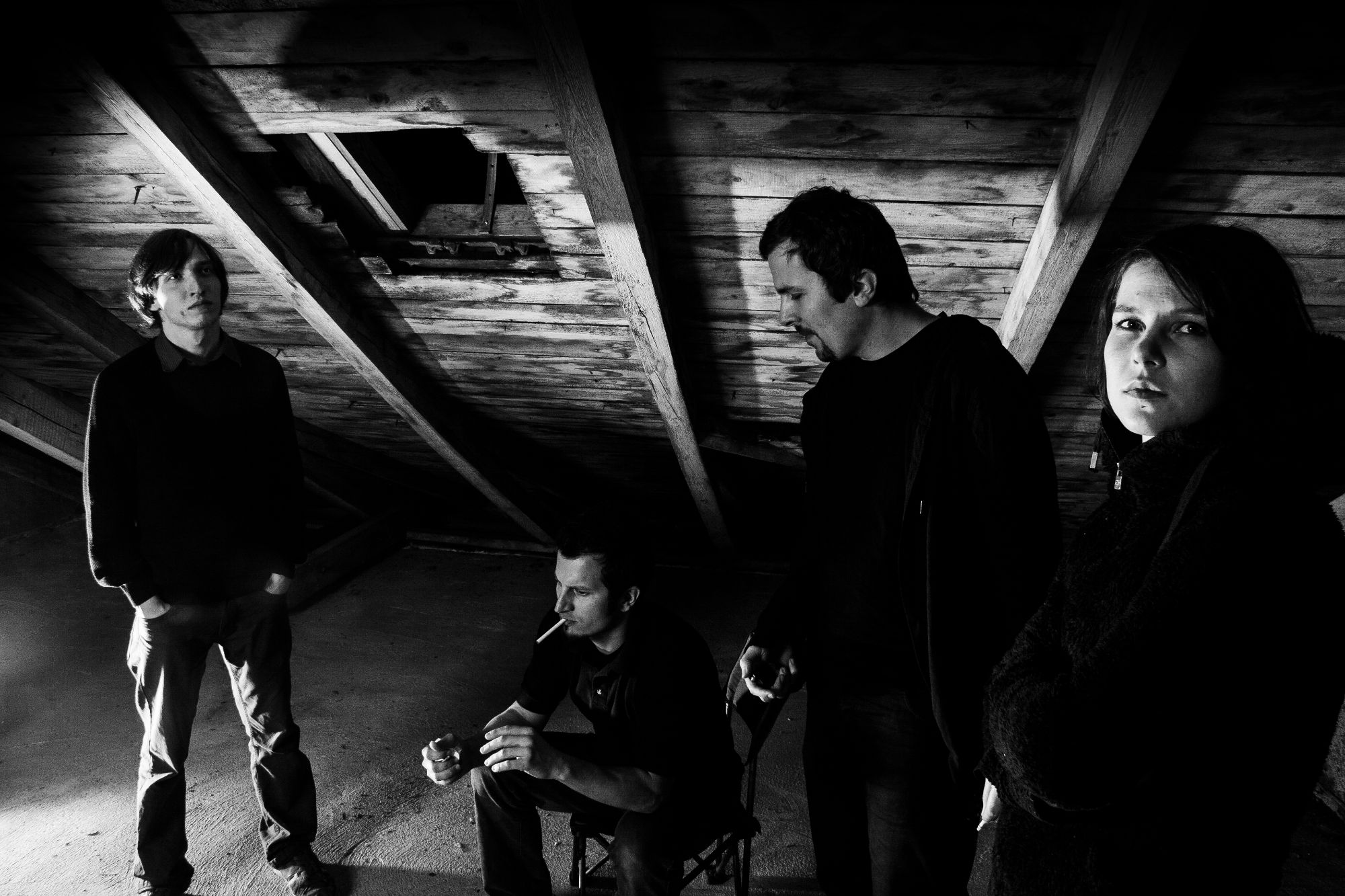 Black and white photo of Narcoti Fields band from Czech republic