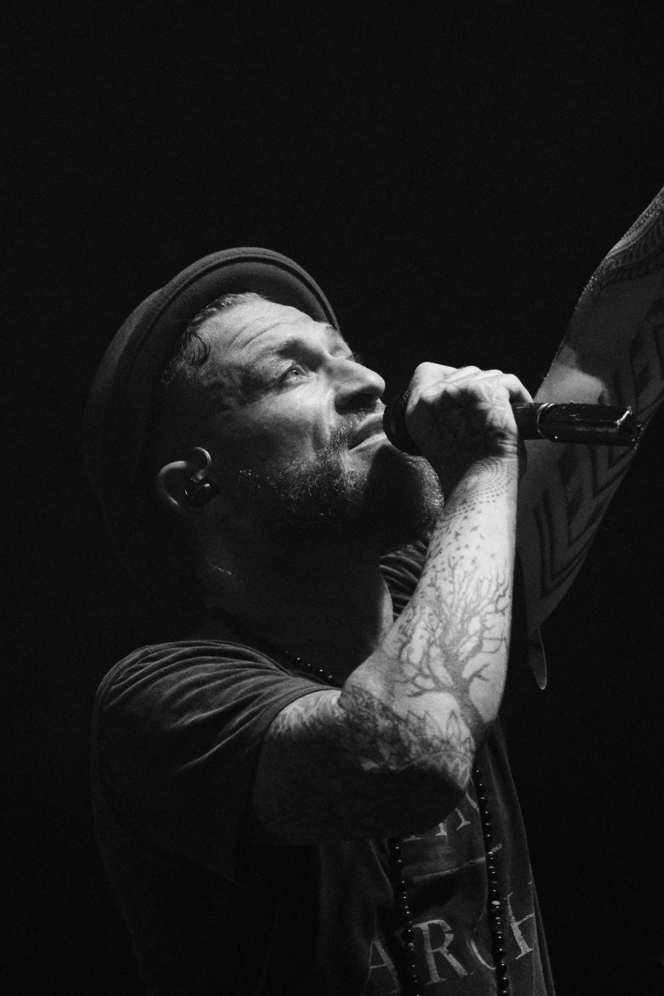 Black and white photo of DubFX performing live at Rock for Churchill