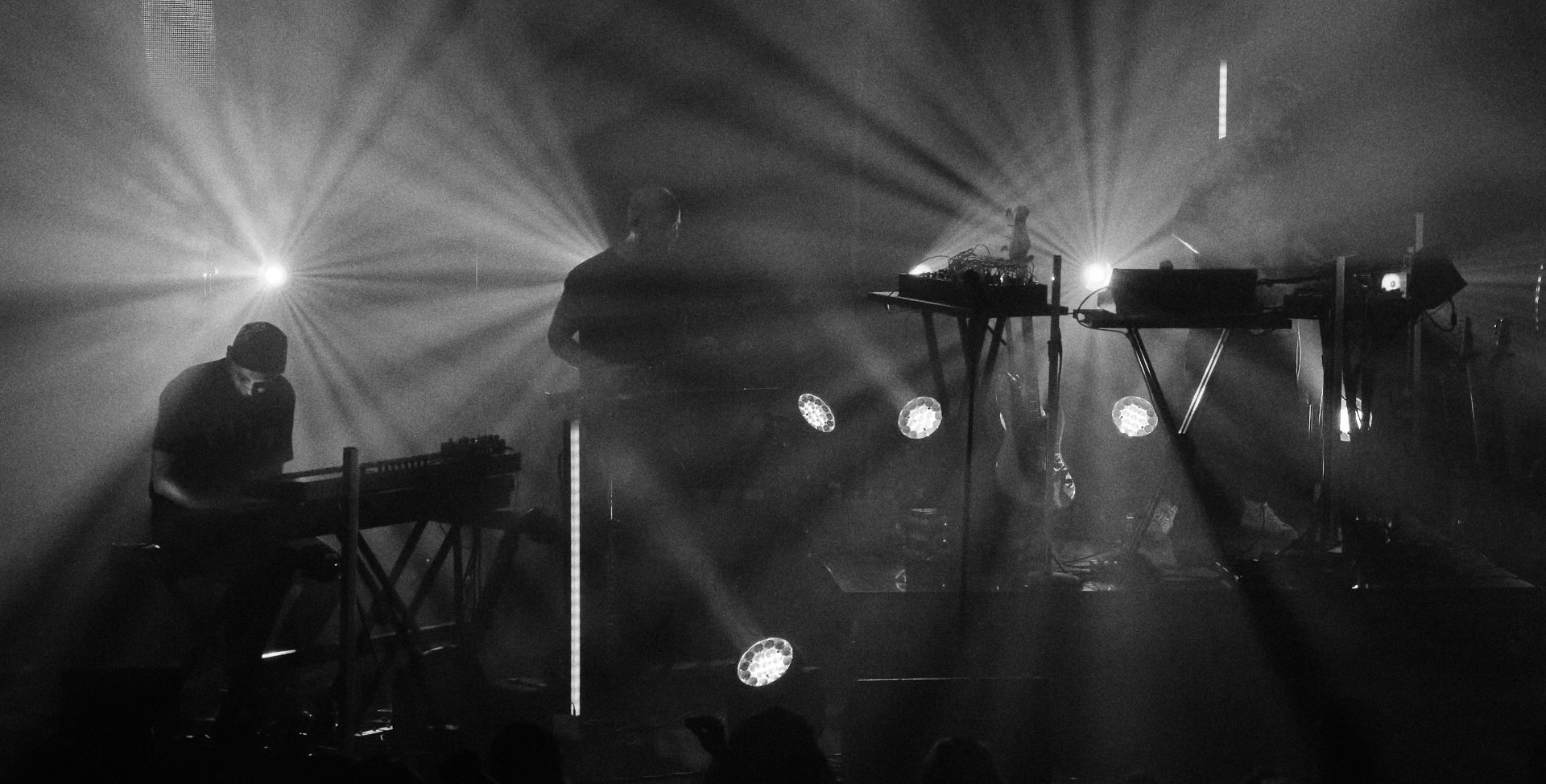 Black and white photo of Bonobo performing live in Portland Oregon