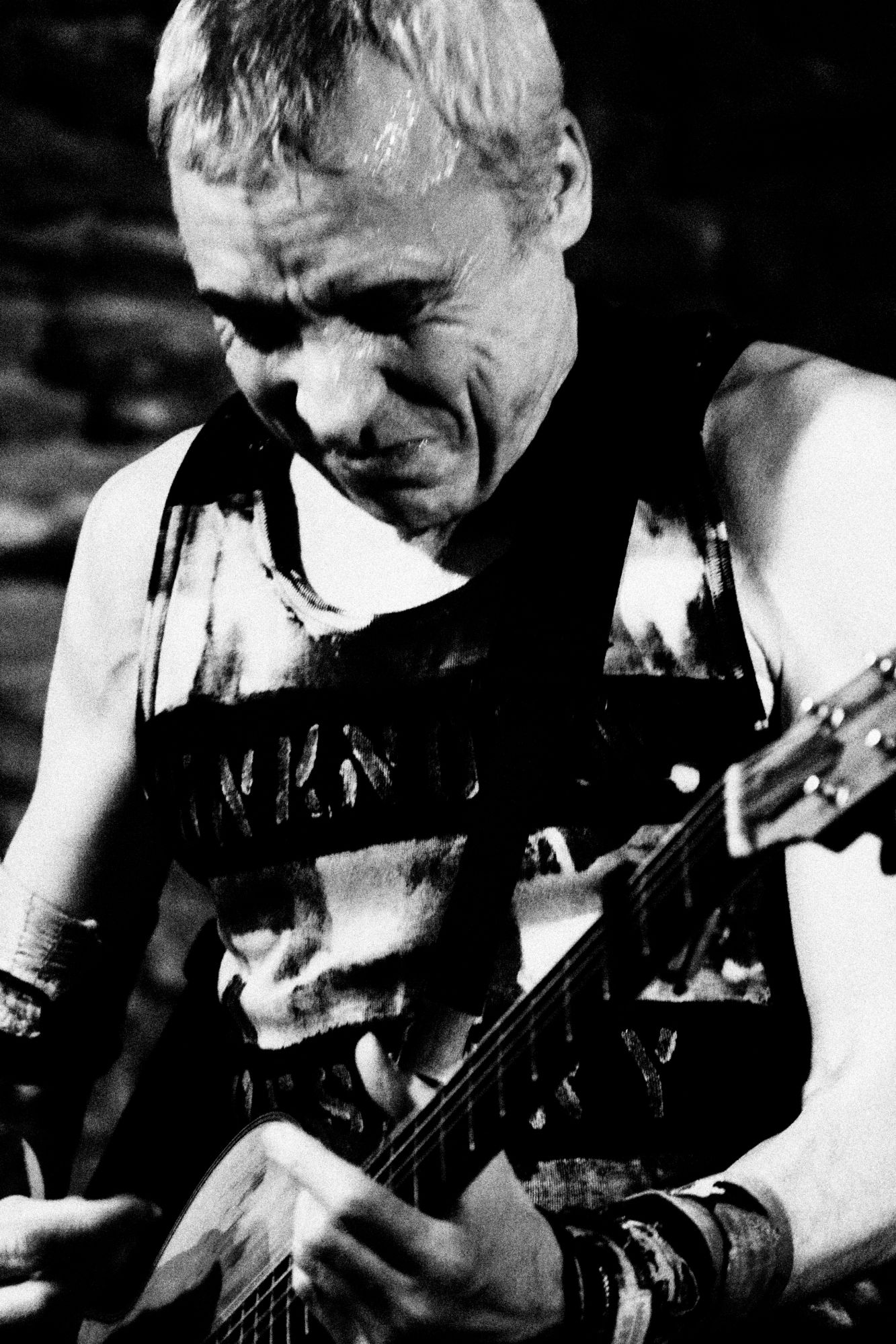 Black and white photo of UK Subs & TV Smith concert in Valasske Mezirici