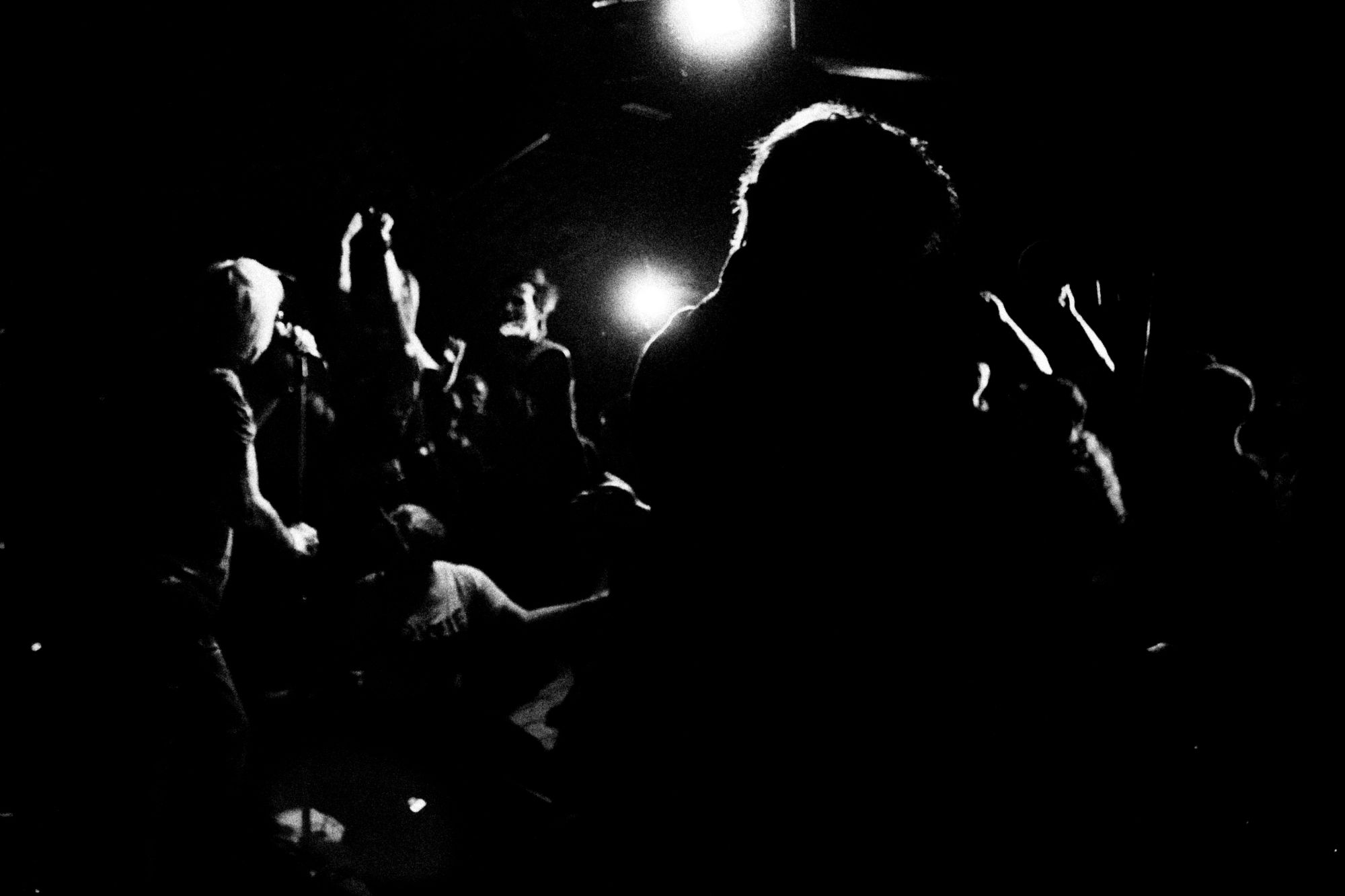 Black and white photo of UK Subs & TV Smith concert in Valasske Mezirici