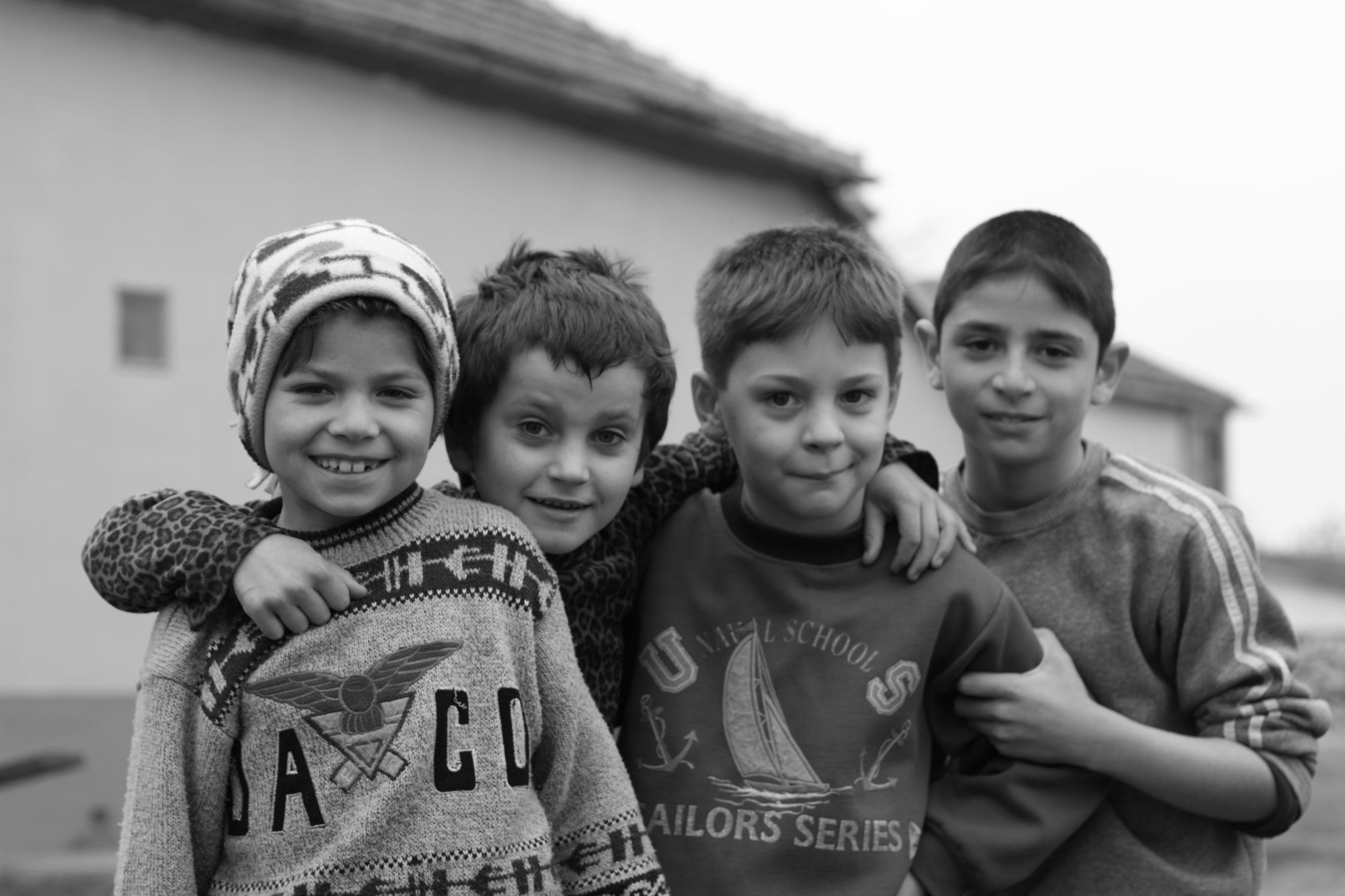 Black and white photo from the streets of Romanian villages
