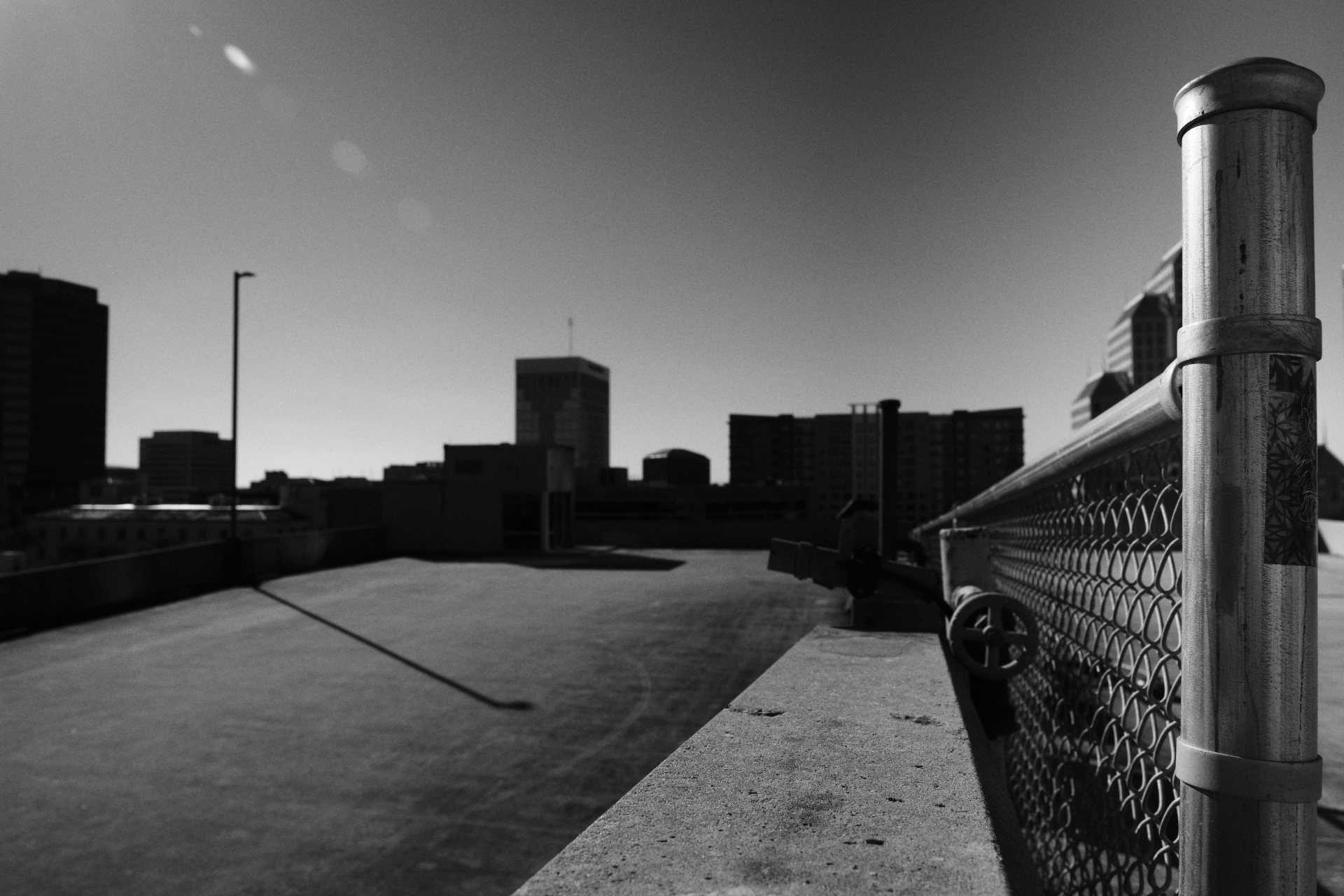 Black and white detail photo of Orlando parking garage